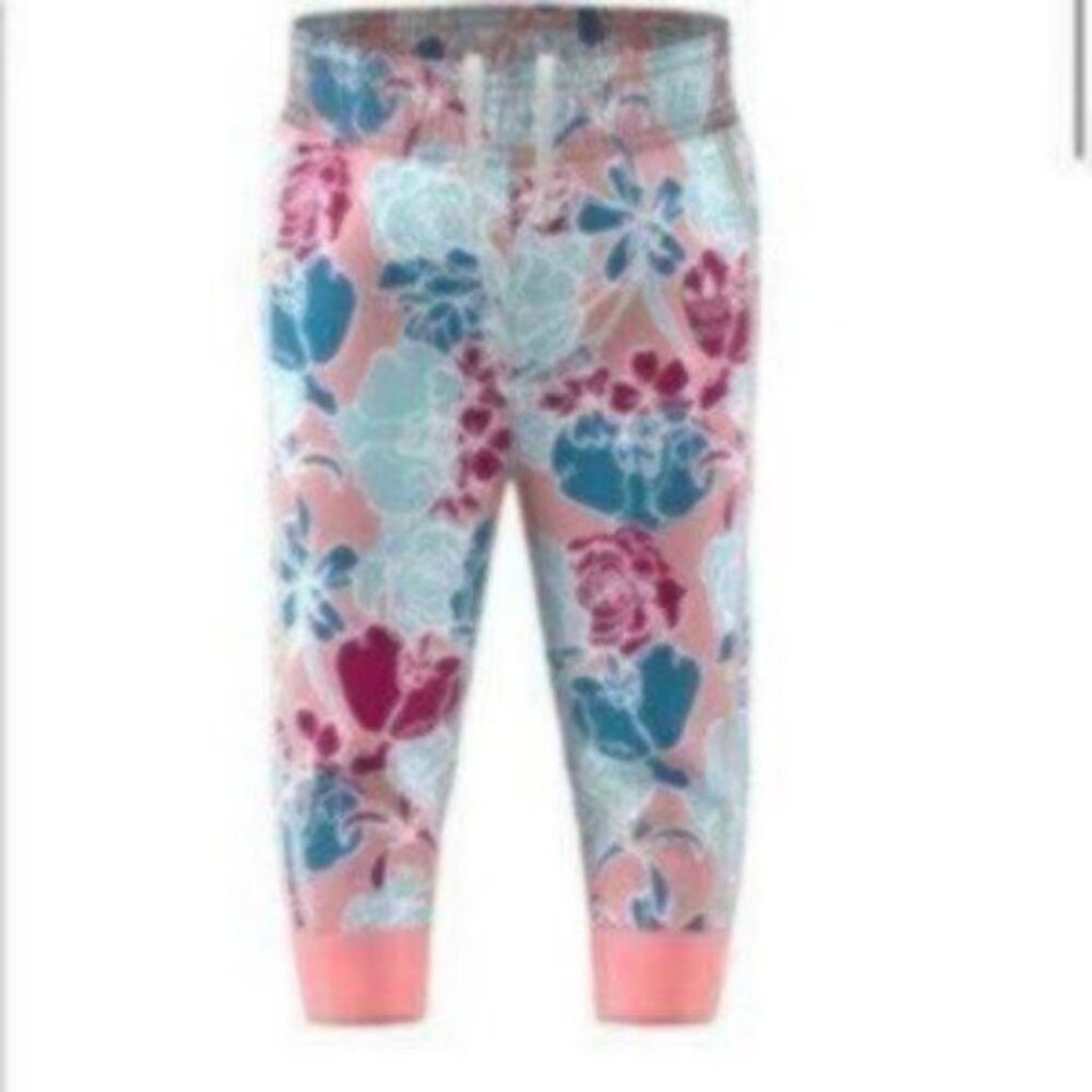 Adidas Girl's Blue & Pink Floral Infant Drawstring Track Pants Size 12 Months